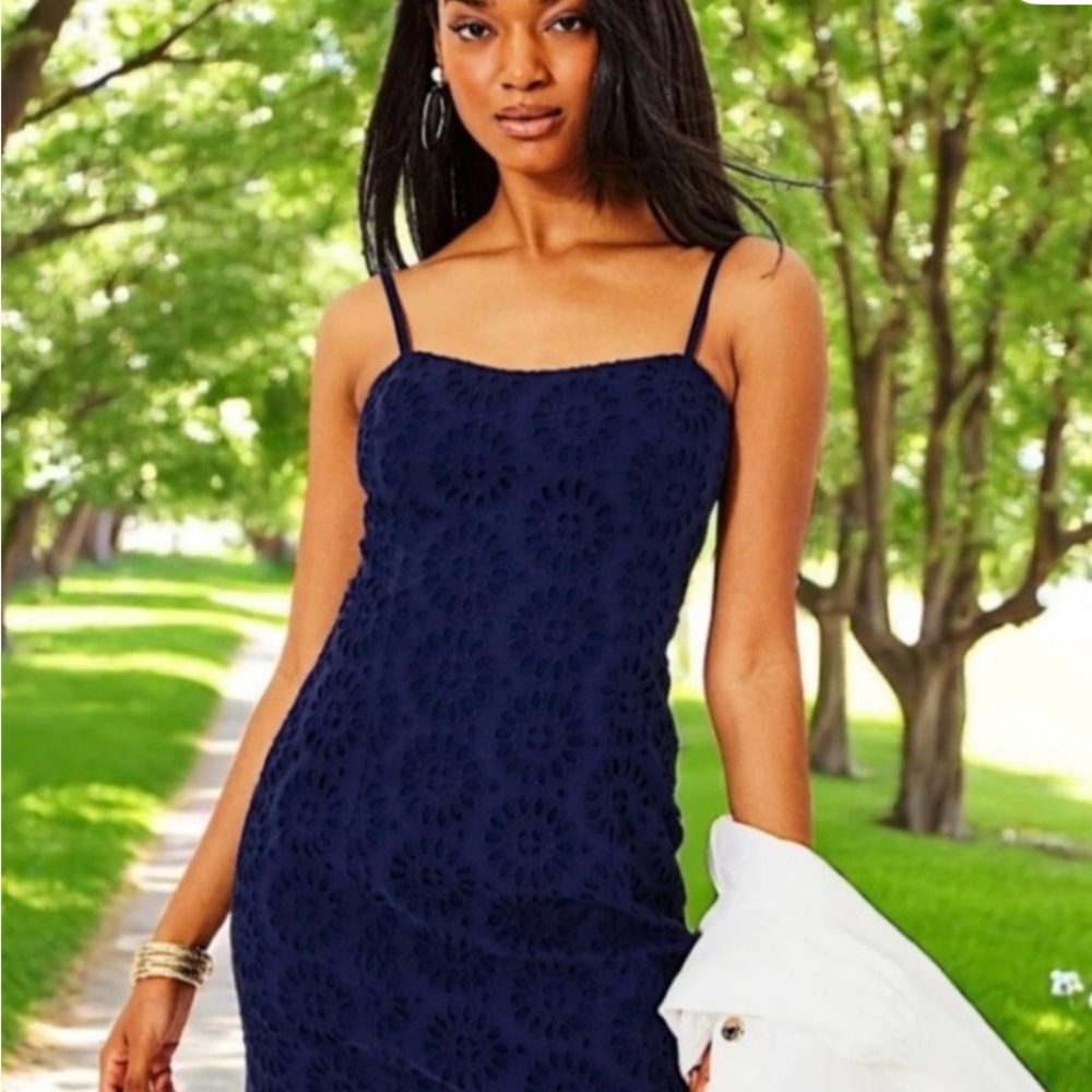Lilly Pulitzer Navy Eyelet Spaghetti-Strap Mini